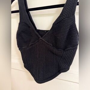 Alo Open-Knit Chase The Sun Black Tank Top